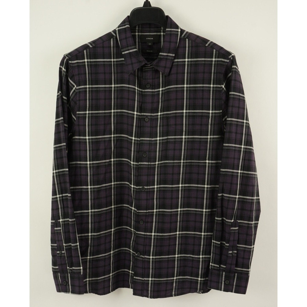 Vince. Berkeley Plaid Shirt Men's Large Classic Fit Long Sleeve Purple Button Up